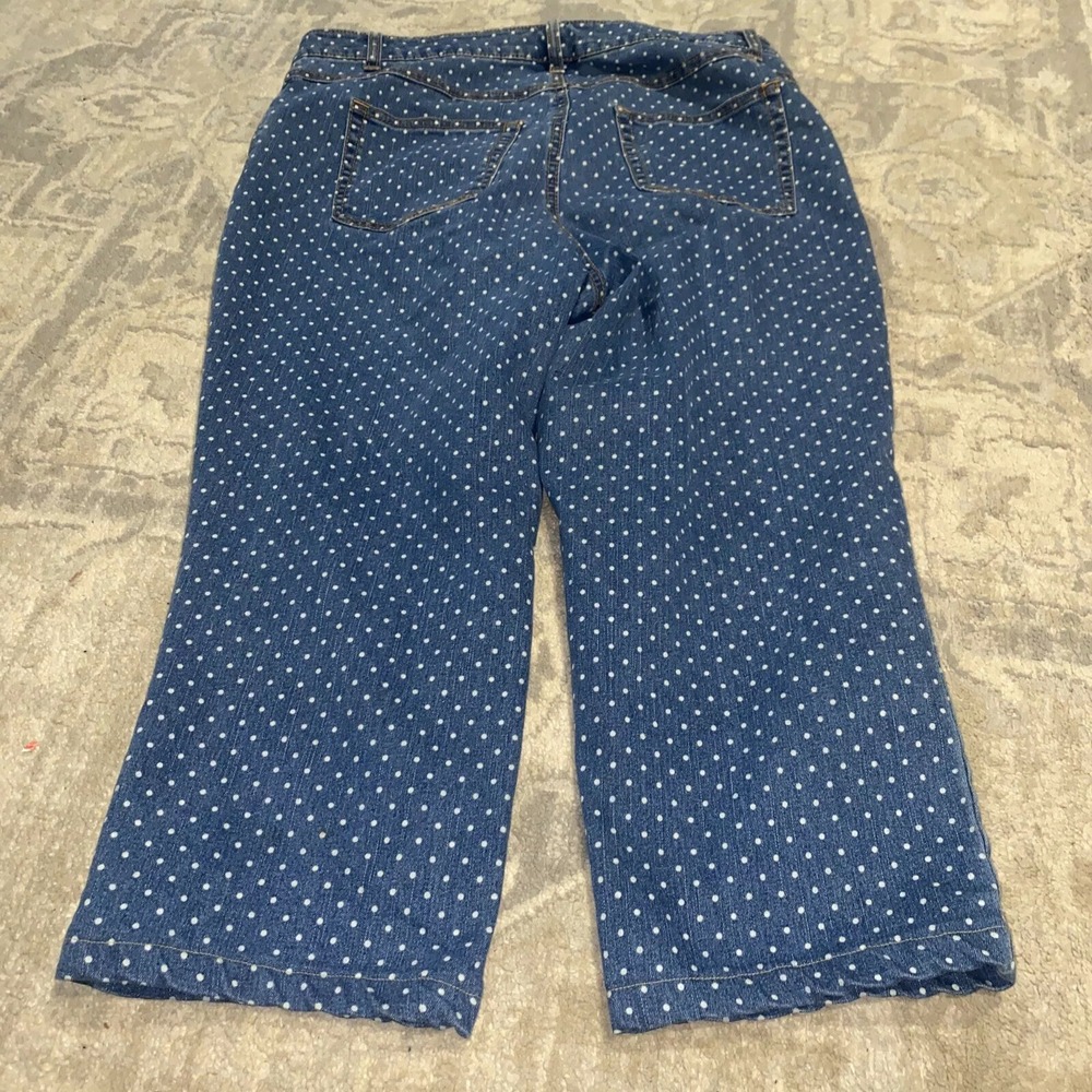 Woman Within Sz 16W Blue With White Polka Dots Capri Jeans‎ Woman's Capri hemmed
